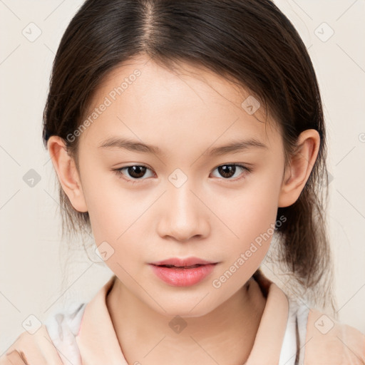 Neutral white child female with medium  brown hair and brown eyes