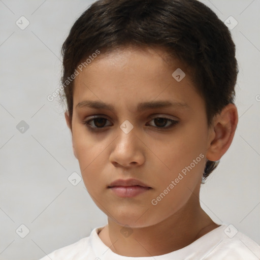 Neutral white child female with short  brown hair and brown eyes