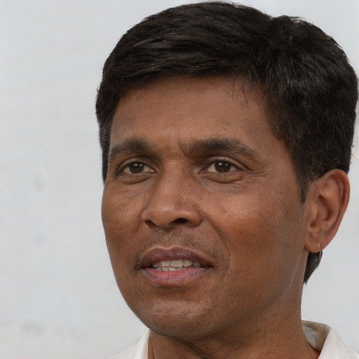 Neutral black adult male with short  brown hair and brown eyes