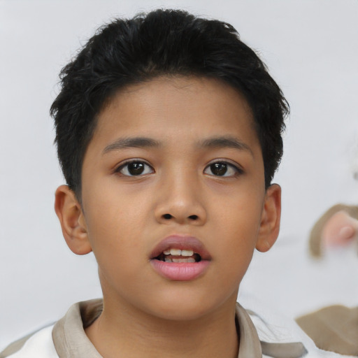 Neutral asian child female with short  brown hair and brown eyes