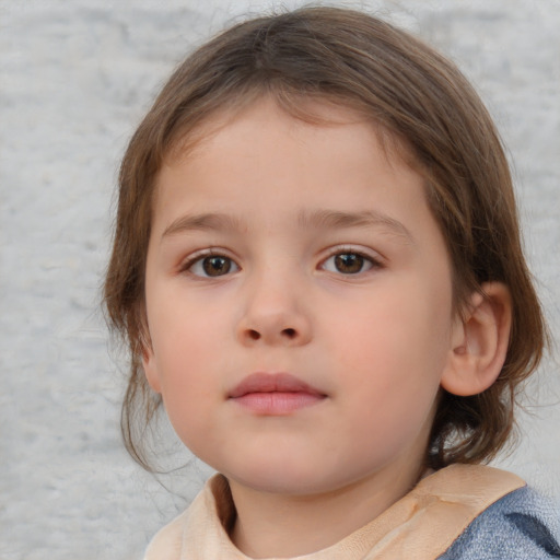 Neutral white child female with medium  brown hair and brown eyes