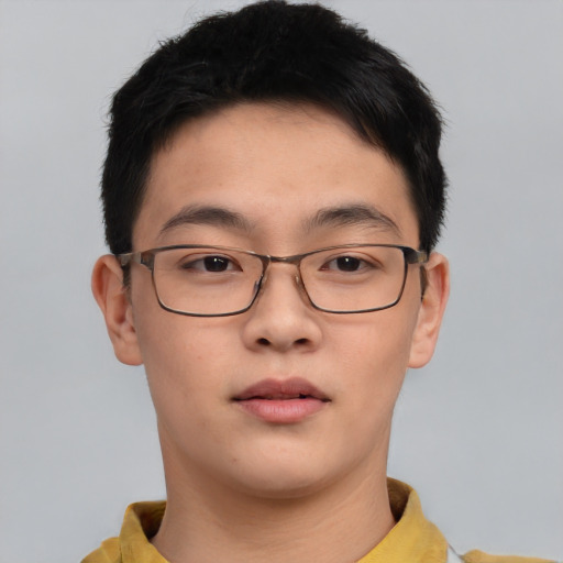 Neutral asian young-adult male with short  brown hair and brown eyes