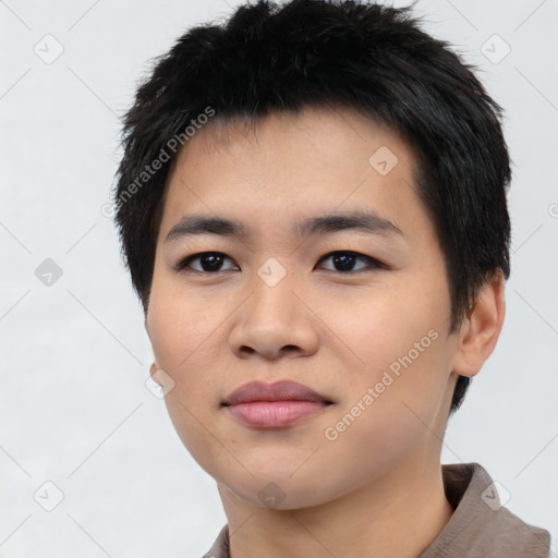 Neutral asian young-adult male with short  black hair and brown eyes