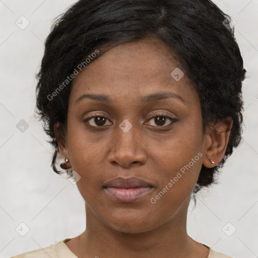 Neutral black young-adult female with short  brown hair and brown eyes