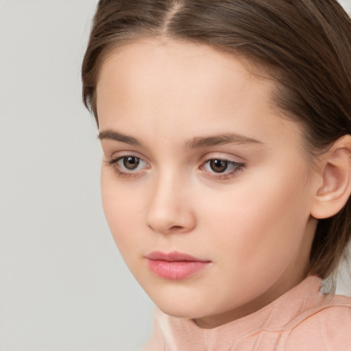 Neutral white child female with long  brown hair and brown eyes