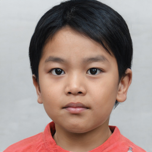 Neutral asian child female with short  brown hair and brown eyes