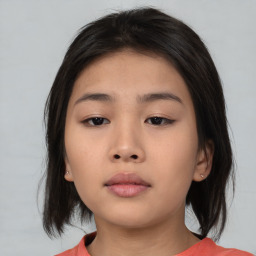 Neutral asian young-adult female with medium  brown hair and brown eyes