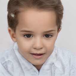 Joyful white child female with short  brown hair and brown eyes