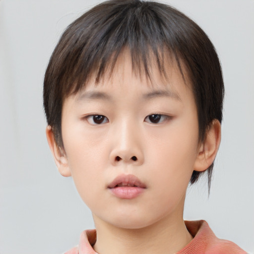 Neutral asian child female with short  brown hair and brown eyes