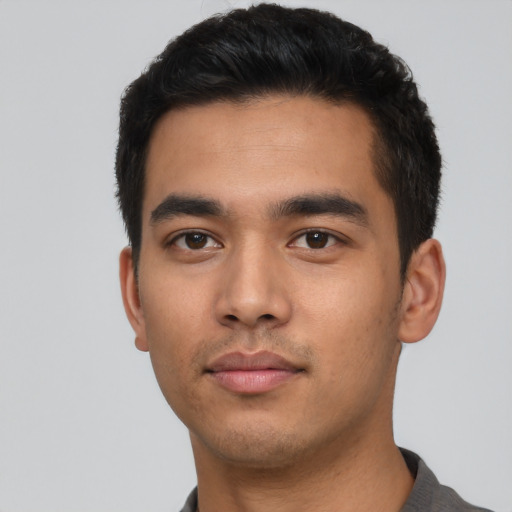 Neutral asian young-adult male with short  black hair and brown eyes