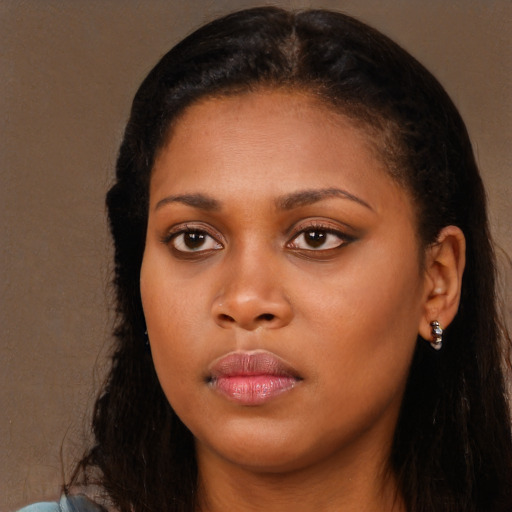 Neutral black young-adult female with long  black hair and brown eyes