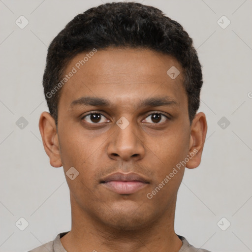 Neutral latino young-adult male with short  brown hair and brown eyes