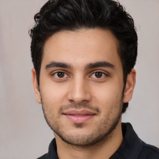 Neutral white young-adult male with short  black hair and brown eyes