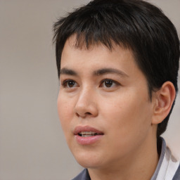 Neutral white young-adult male with short  black hair and brown eyes