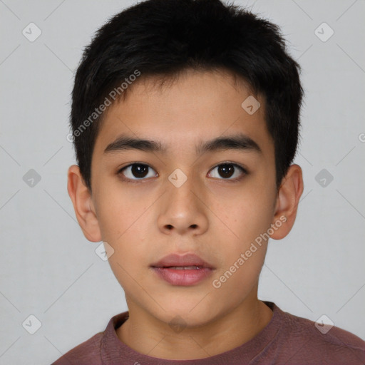 Neutral asian young-adult male with short  brown hair and brown eyes