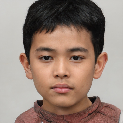 Neutral asian child male with short  black hair and brown eyes