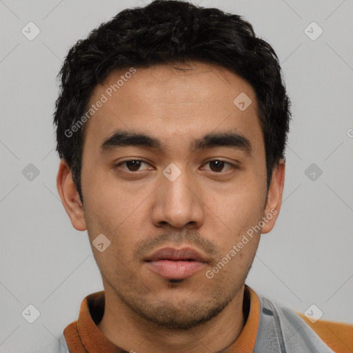 Neutral asian young-adult male with short  black hair and brown eyes