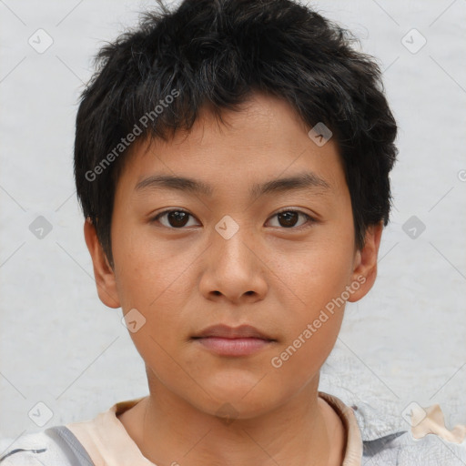 Neutral asian young-adult male with short  brown hair and brown eyes