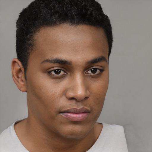 Neutral black young-adult male with short  brown hair and brown eyes