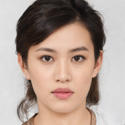 Neutral asian young-adult female with medium  brown hair and brown eyes