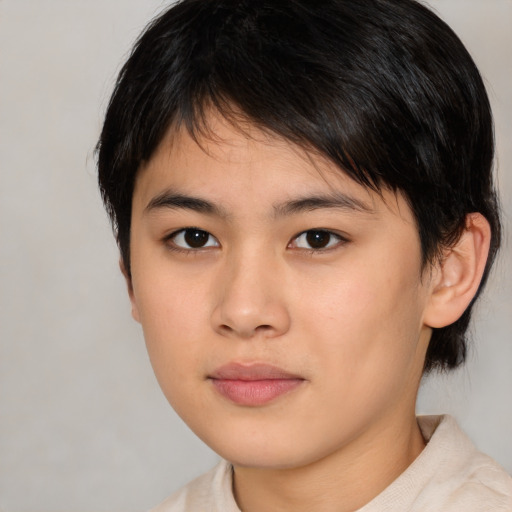 Neutral asian young-adult female with medium  brown hair and brown eyes