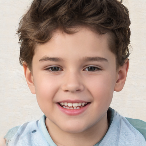 Joyful white child male with short  brown hair and brown eyes