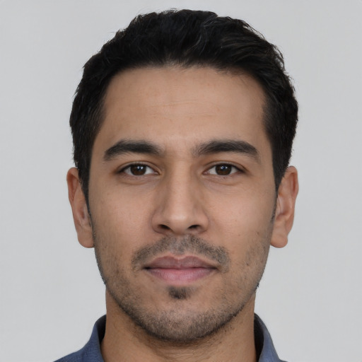Neutral asian young-adult male with short  black hair and brown eyes