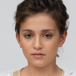 Neutral white young-adult female with short  brown hair and brown eyes