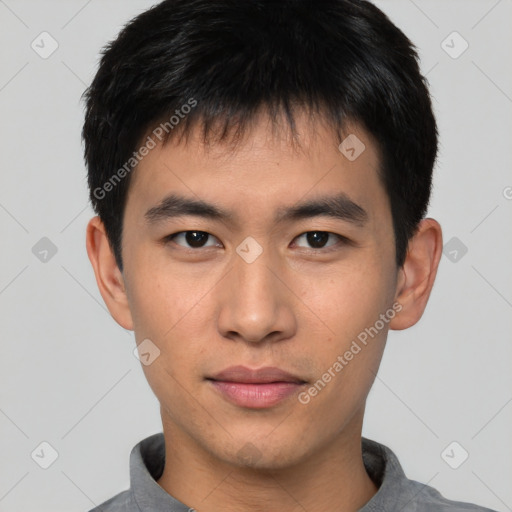 Neutral asian young-adult male with short  brown hair and brown eyes