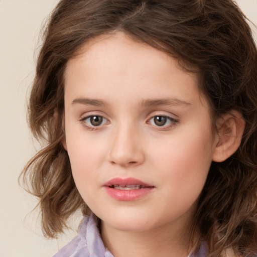 Neutral white child female with medium  brown hair and brown eyes