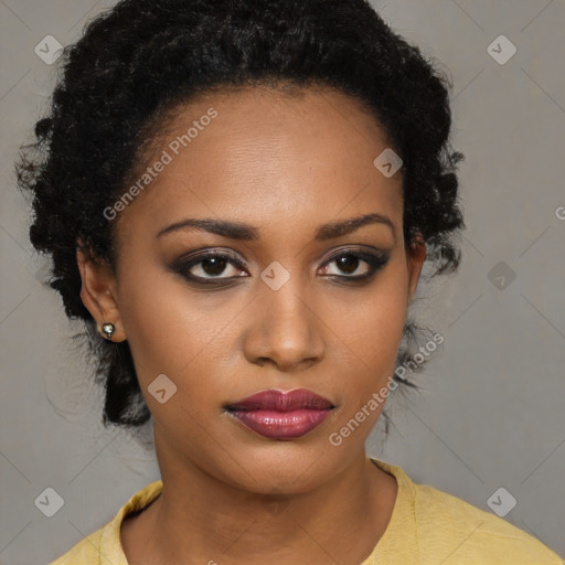 Neutral black young-adult female with short  brown hair and brown eyes