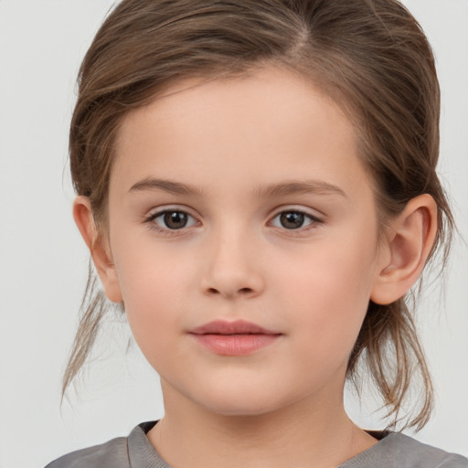 Neutral white child female with medium  brown hair and brown eyes