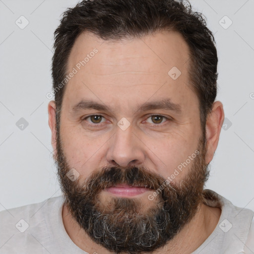 Neutral white adult male with short  brown hair and brown eyes