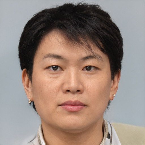 Neutral asian young-adult male with short  brown hair and brown eyes