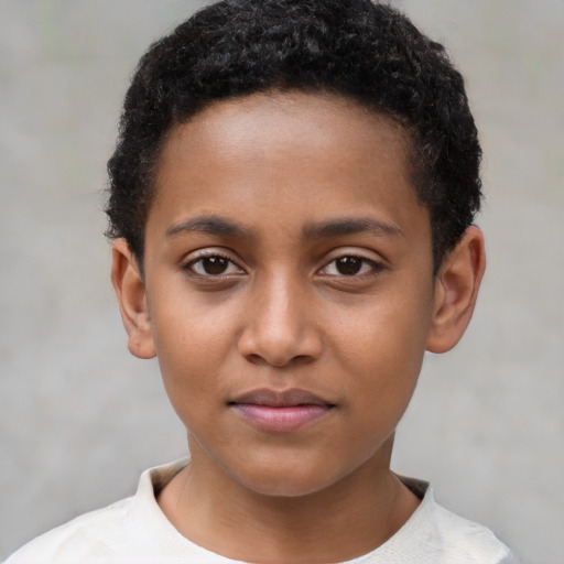 Neutral black child female with short  brown hair and brown eyes