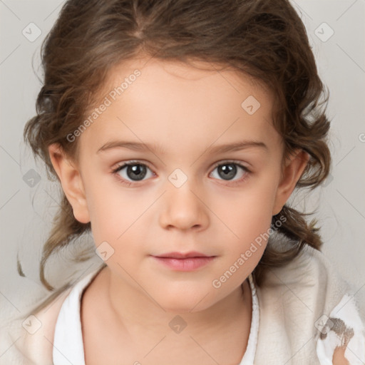 Neutral white child female with medium  brown hair and brown eyes