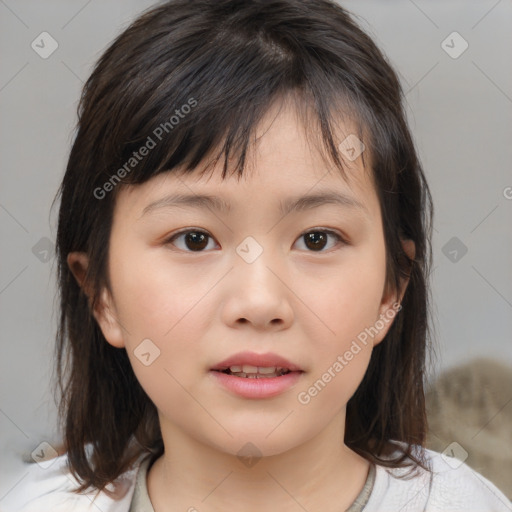 Neutral white child female with medium  brown hair and brown eyes