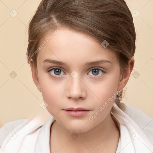 Neutral white child female with medium  brown hair and brown eyes