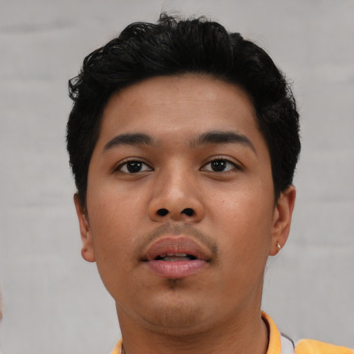 Neutral asian young-adult male with short  black hair and brown eyes
