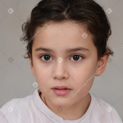 Neutral white child female with medium  brown hair and brown eyes