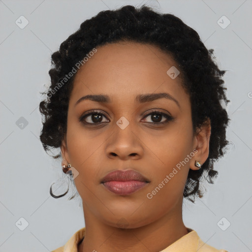 Neutral black young-adult female with medium  black hair and brown eyes