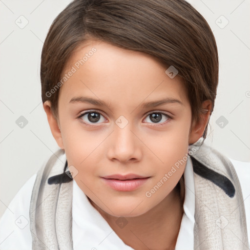 Neutral white child female with short  brown hair and brown eyes