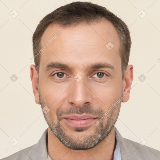 Neutral white adult male with short  brown hair and brown eyes