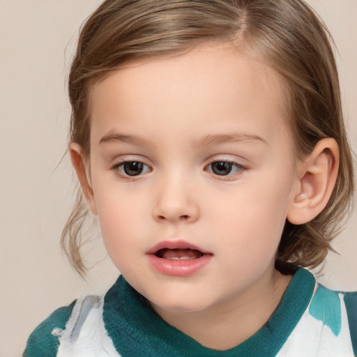 Neutral white child female with medium  brown hair and brown eyes