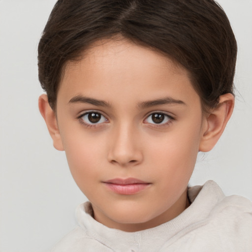 Neutral white child female with short  brown hair and brown eyes