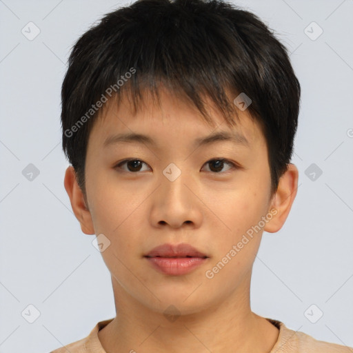 Neutral asian young-adult male with short  brown hair and brown eyes