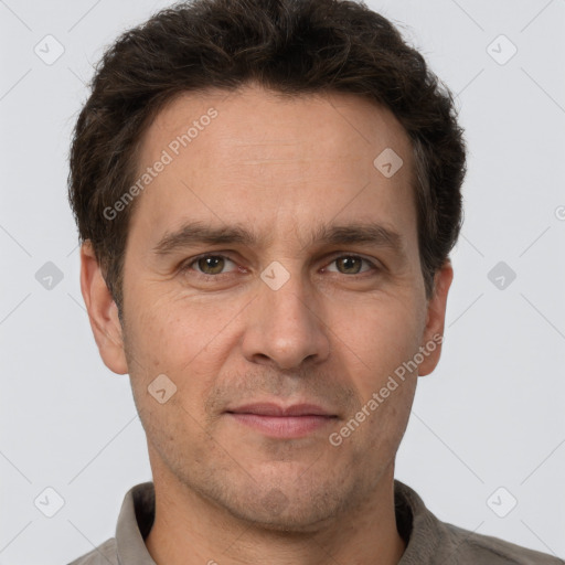 Neutral white adult male with short  brown hair and brown eyes