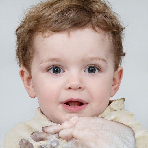 Neutral white child male with short  brown hair and blue eyes