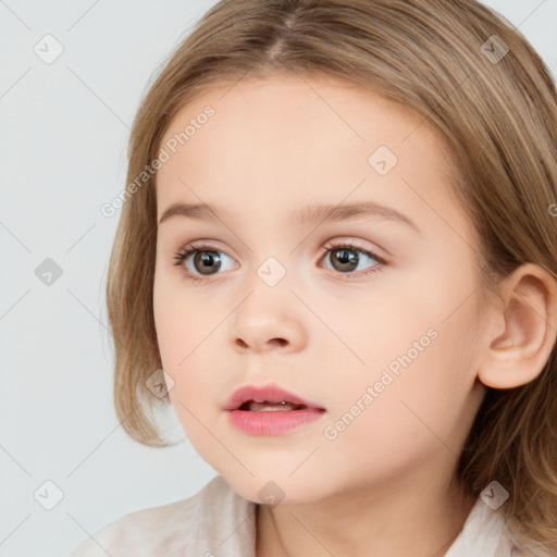 Neutral white child female with medium  brown hair and brown eyes