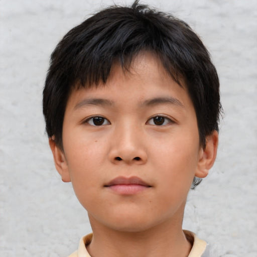 Neutral asian child male with short  brown hair and brown eyes